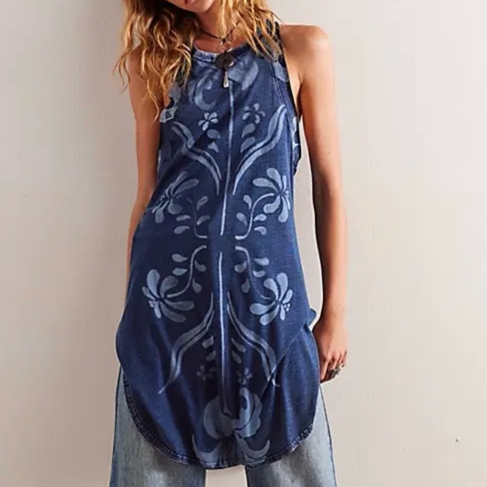 NWOT Free People We The Free Lilah Tank Tunic in Indigo Size Small - Picture 1 of 10